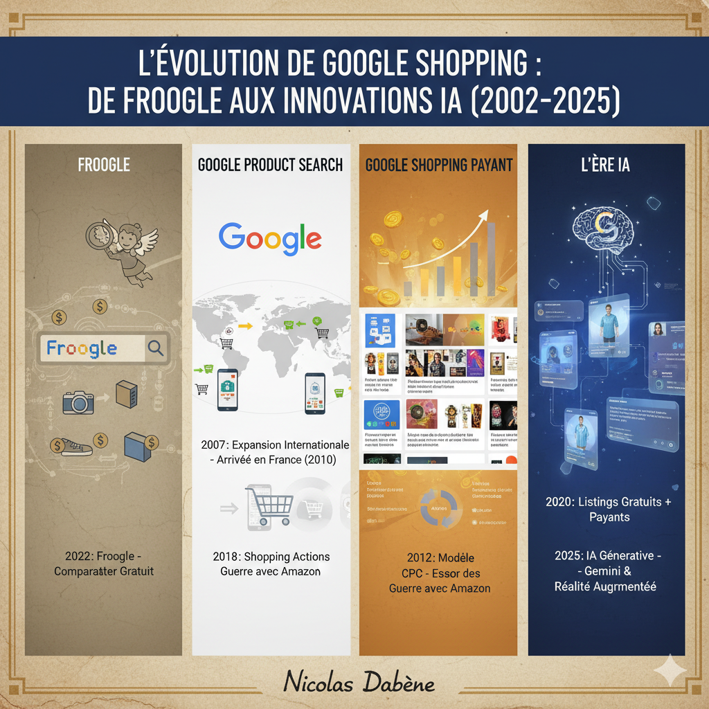 L'Évolution de Google Shopping : De Froogle aux Innovations IA (2002-2025)
