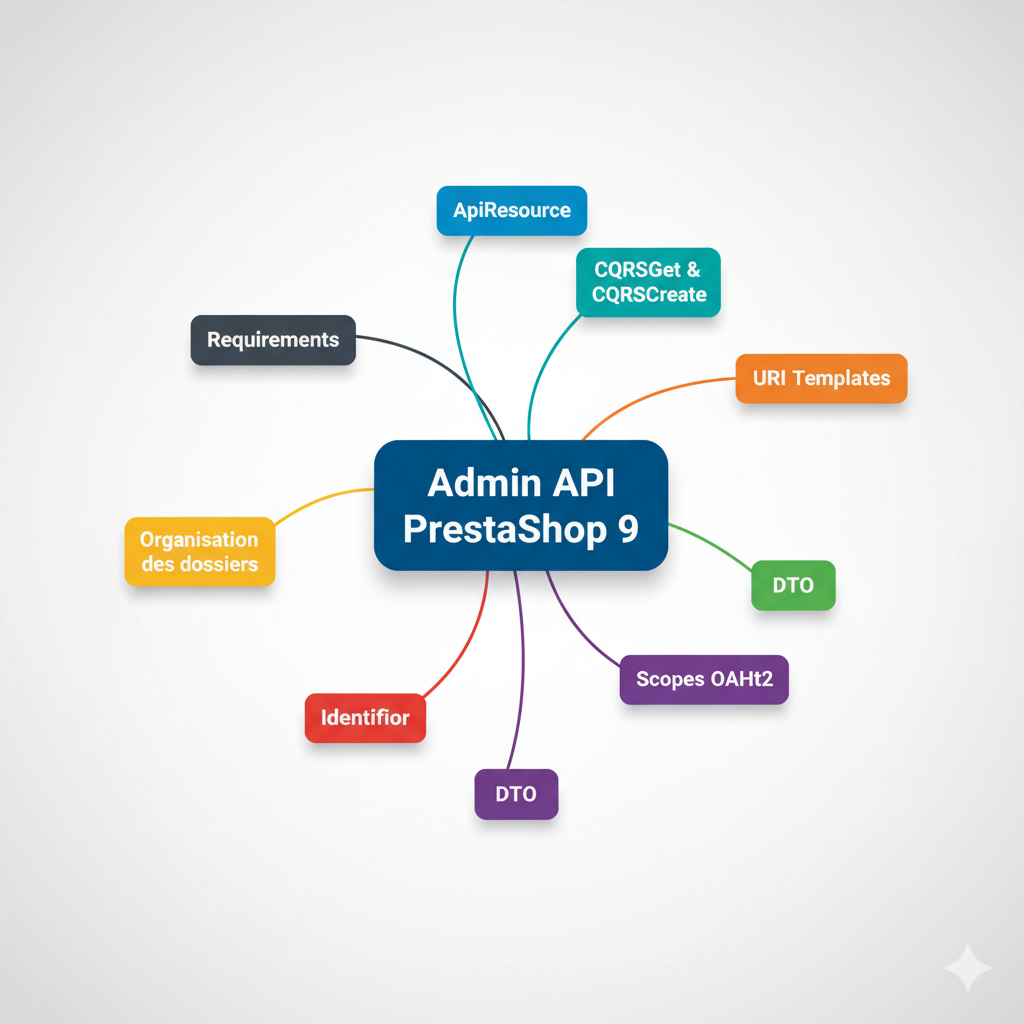 Carte mentale des 8 concepts essentiels pour l’Admin API PrestaShop 9