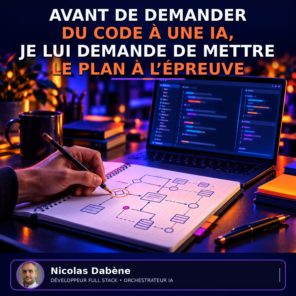 Développeur analysant un plan technique avant de coder avec une IA