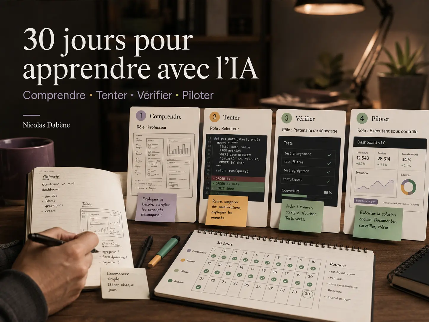 Développeur analysant du code TypeScript et React avec assistance d’une IA